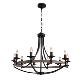 10 - Light Steel Candle Style Dimmable Wagon Wheel Chandelier