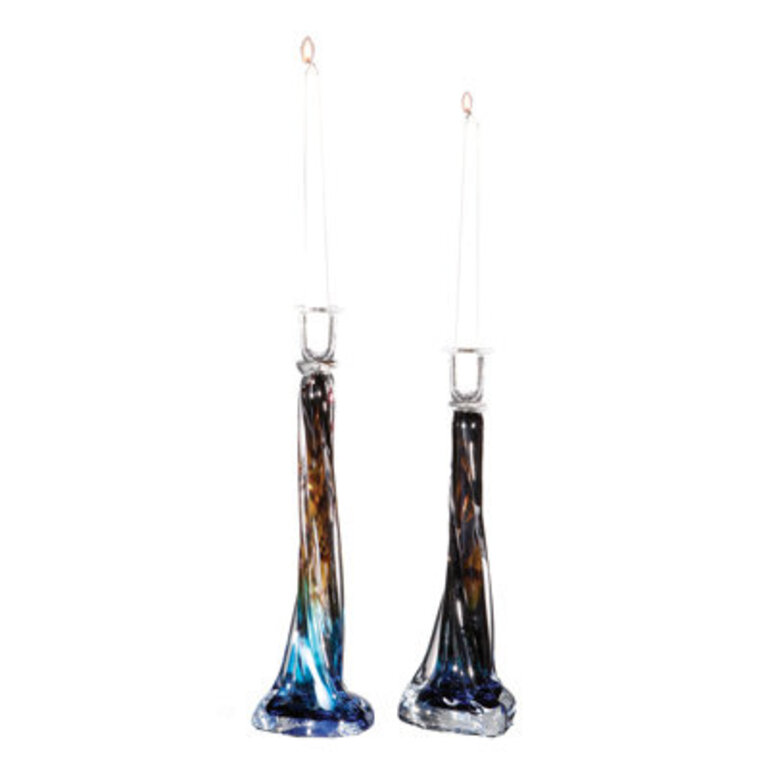 2 Piece Glass Candlestick Holder Set