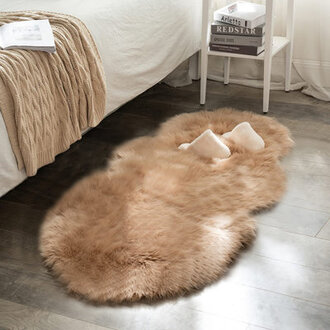Lechelle Solid Colour Handmade Shag Faux Sheepskin Area Rug in Beige