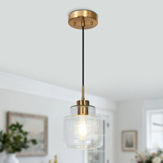 Meya 1 - Light Single Drum Pendant with Raindrop Glass