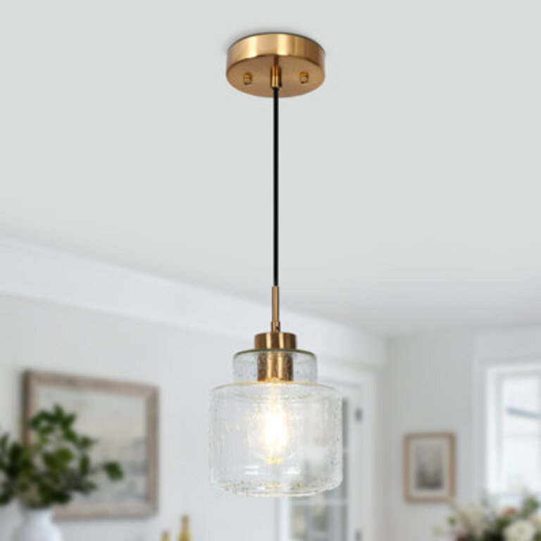 Meya 1 - Light Single Drum Pendant with Raindrop Glass