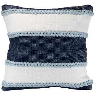 Foreside Home  Garden Blue Striped Hand Woven 20X20 Outdoor Decorative Throw Pillow With Pulled Yarn Accents