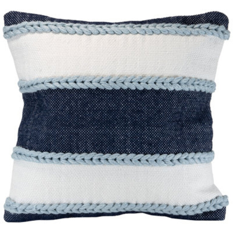 Foreside Home  Garden Blue Striped Hand Woven 20X20 Outdoor Decorative Throw Pillow With Pulled Yarn Accents