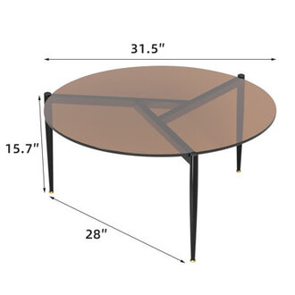 Grey Simple Tripod Coffee Table Round Tempered Glass Black Finish