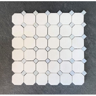 Thassos Natural Stone Octagon and Dot Mosaic Floor Use Tile