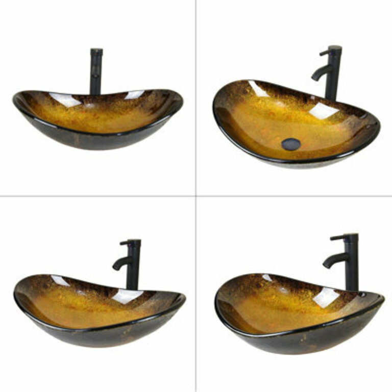 Beyo Glass Hand Hammered Oval Vessel Bathroom Sink with Faucet