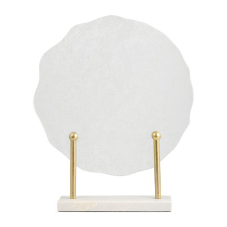 Ises Modern Sculpture Metal Glass Stone with Marble Base 21 White and Gold for Living Room Bedroom Home or Office Decor