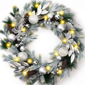 Kaamil 24 Christmas Balls And Pinecorn Pre-Decorated Lighted Christmas Pine