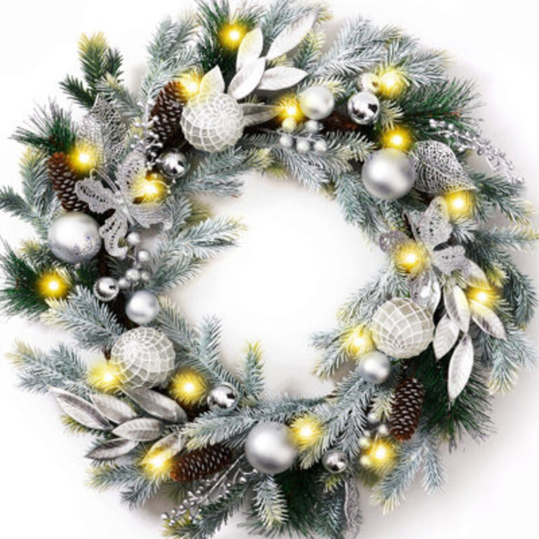 Kaamil 24 Christmas Balls And Pinecorn Pre-Decorated Lighted Christmas Pine