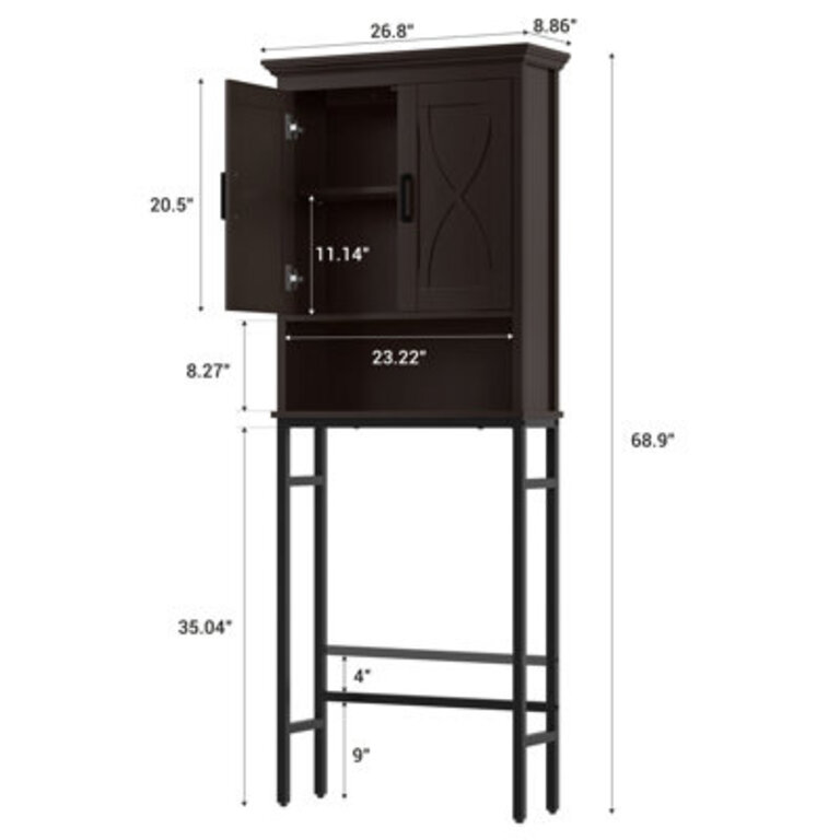 Alaye Floor Mounted Over-the-Toilet Storage Cabinet Double Doors Above Toilet Bathroom Storage