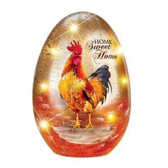 LED Lighted Colourful Rooster Tabletop Glass Egg
