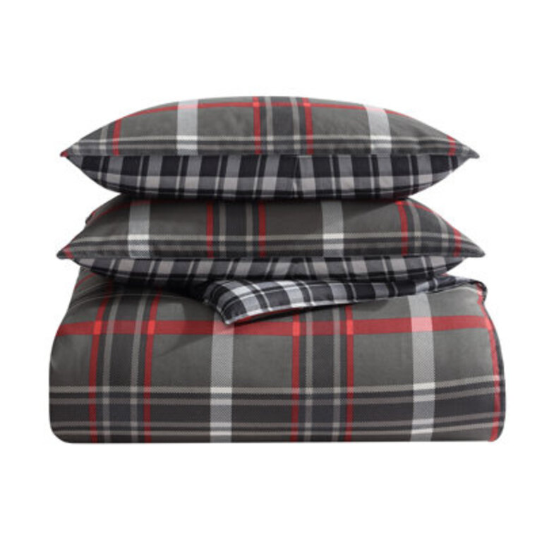 Eddie Bauer Willow Plaid Reversible Grey Duvet Cover Set