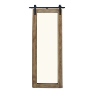 Wood Room Wall Mirror with Black Metal Hanging Rod