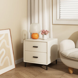 Bedside Cabinet for Living RoomBedroomModern Nightstand with 2 DrawersHeight 185 Beige