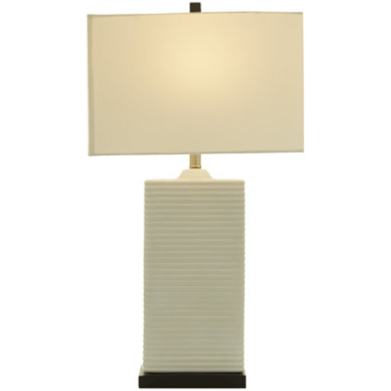 Ceramic Fluted Base White Table Lamp with Drum Shade