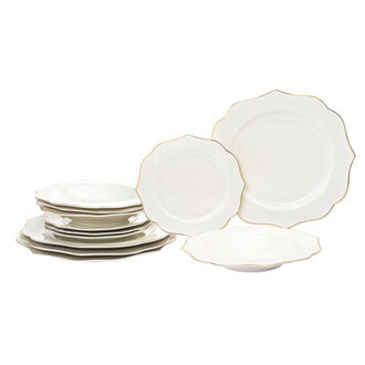 Arendale Gold Rim 12 Piece New Bone China Dinnerware Set
