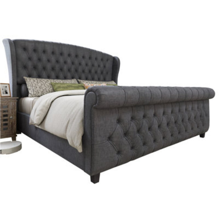 Dulane Chenille  Velvet Upholstered Sleigh Bed with Scroll Wingback Headboard