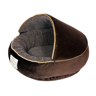 Microfiber And Fleece Hooded Pet Bed Large Chocolate