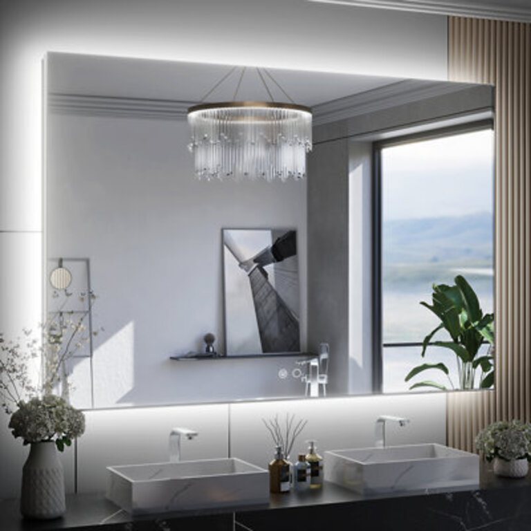 Adorna LED Backlit Frameless Lighted Bathroom Wall MirrorVanity Mirror w Brightness Adjust
