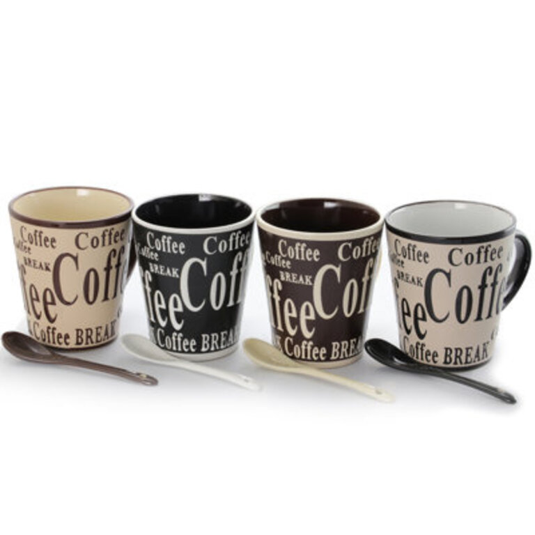 Mr Coffee Dolce Cafe 8 Piece Cearmic Cup And Spoon Set In Assorted Designs