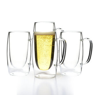 Double Walled Beer Drink Glass Mug with Handle 125oz