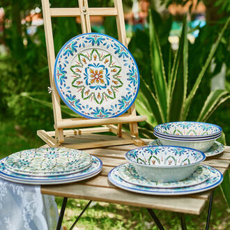 Melamine Dinnerware Set Plate Bowl Dinner Dishes Set for Indoor and Outdoor 12 PCS