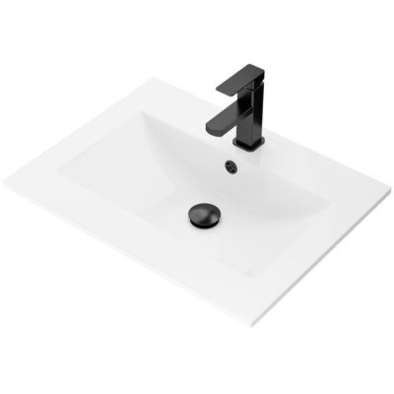 24 Rectangular Integrated Bathroom Sink with Single Hole Faucet Drain Overflow