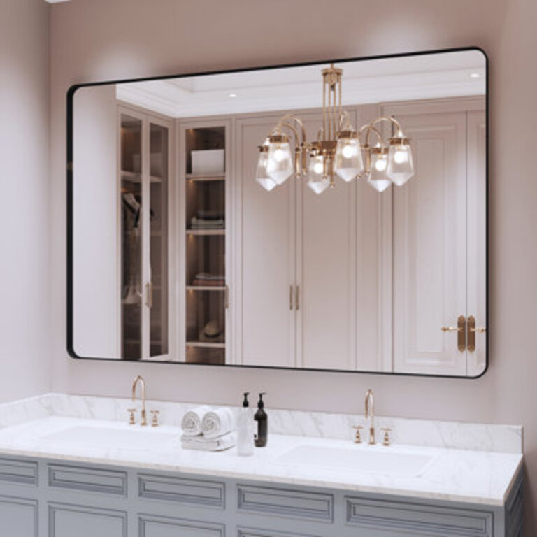 Lesamuel Filleted Corner Wall Mounted Mirror Bathroom Mirror Vanity Wall Mirror With Aluminum Frame