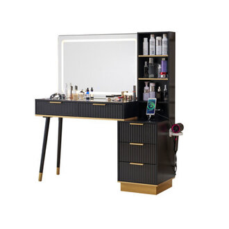 48 Vanity Desk with 35 Large Lighted Mirror 5 Drawers  Shelves  Charging Station