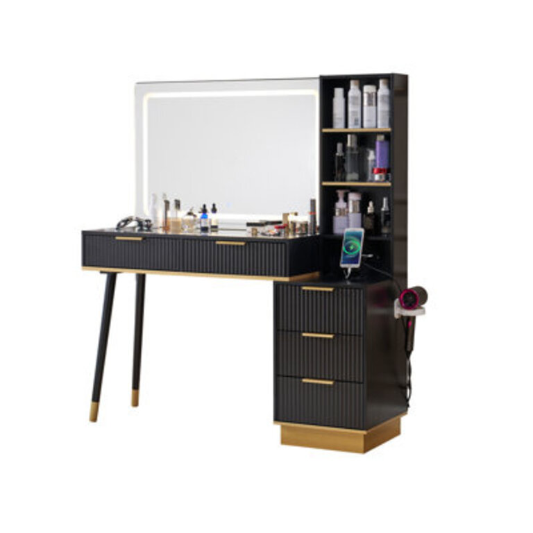 48 Vanity Desk with 35 Large Lighted Mirror 5 Drawers  Shelves  Charging Station