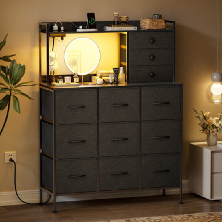 Cheo 12 Drawer Dresser With 2 Shelves 5315 H Chest With LEDOutlet Tall Dresser For Bedroom