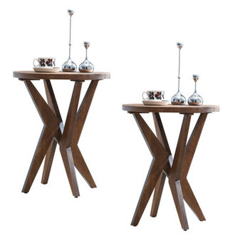 Jahey Wooden Crossed Legs Round End Table with Smooth Top and Sturdy Four-Leg Base