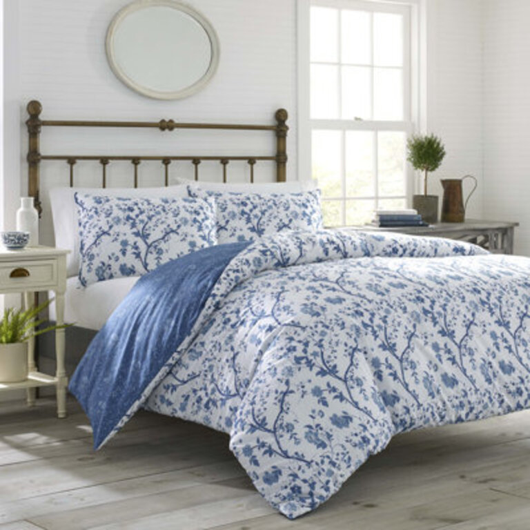 Laura Ashley Elise Blue Cotton Duvet Cover Set