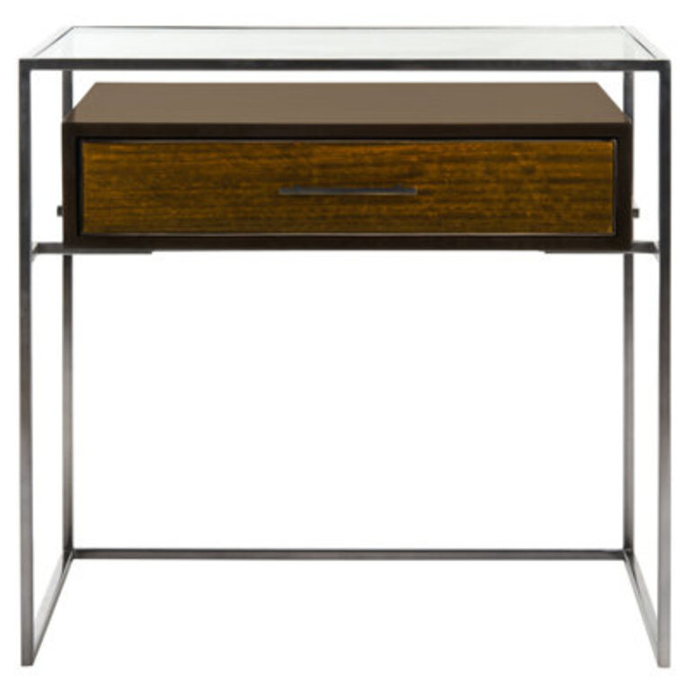 Glass End Table with Storage