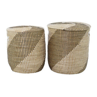 Seagrass Handmade Two Toned Decorative and Functional Storage Basket with Matching Lids