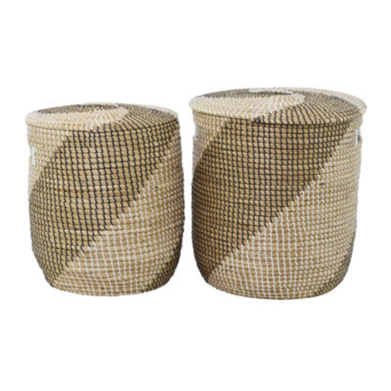 Seagrass Handmade Two Toned Decorative and Functional Storage Basket with Matching Lids