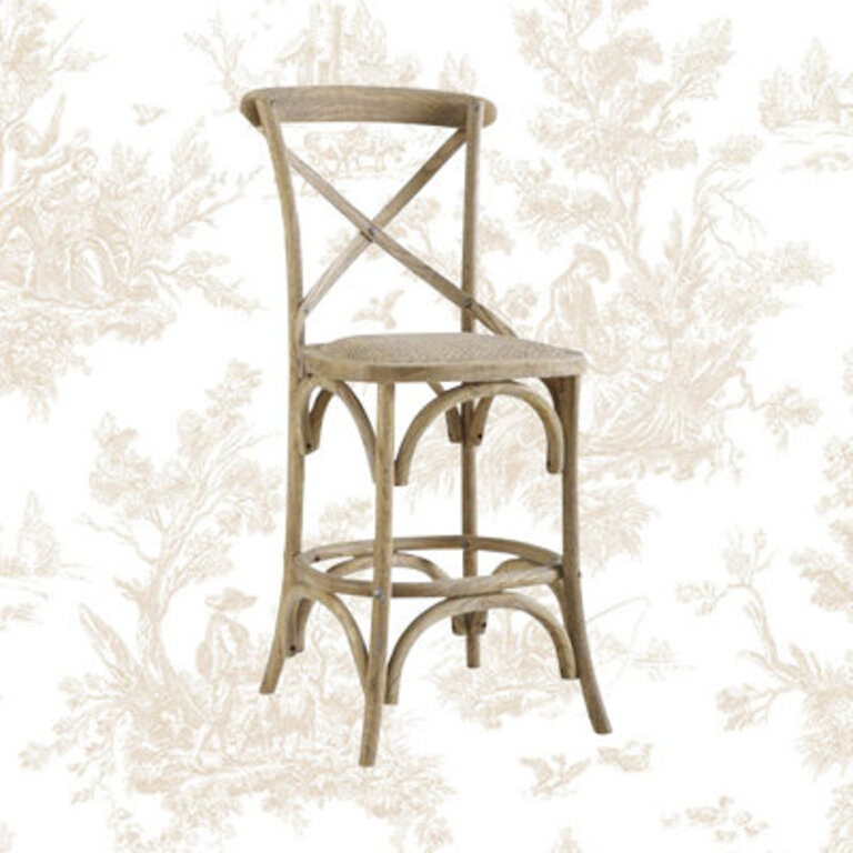 Kelseyville Solid Elm Wood Stool with Rattan Seat