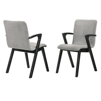 Keicy Upholstered Grey Dining Chairs in Black Finish