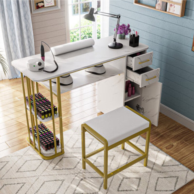 Nail Beauty Manicure Desk With Storage Drawers Wrist Cushion 1 Stool