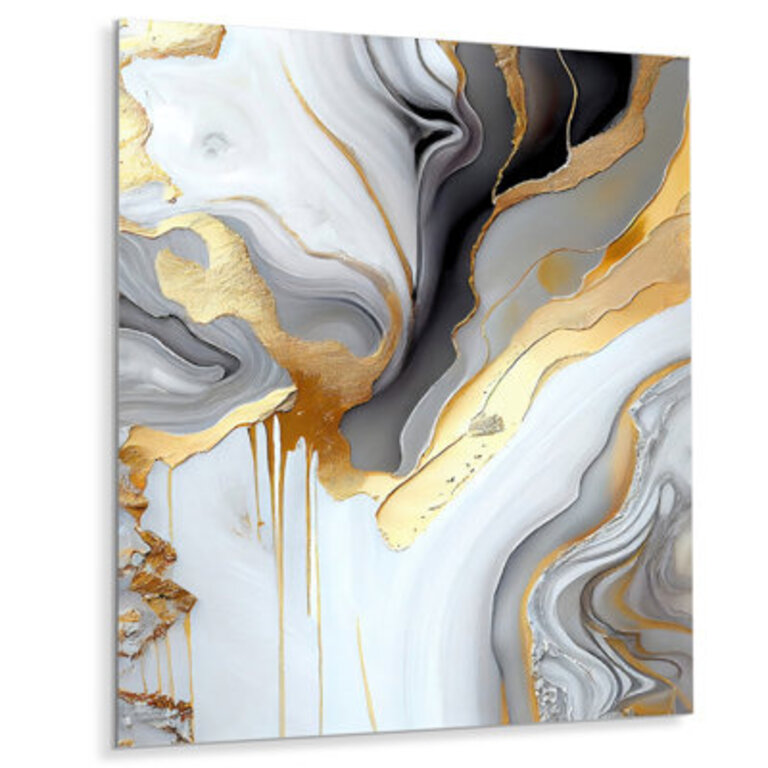 White And Gold Marble Abstract II metal Wall Decor