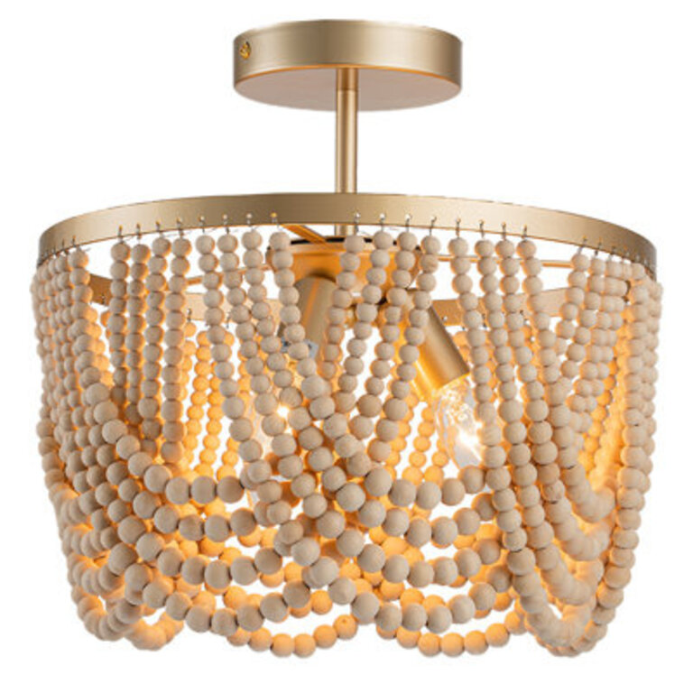 Pragati 3-Light  Boho Wood Beaded Semi Flush Mount