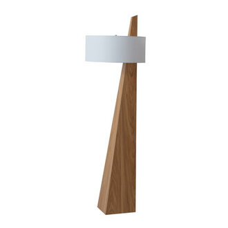 Obelisk Floor Lamp - 63 Chestnut Wood White Cotton-Linen Shade