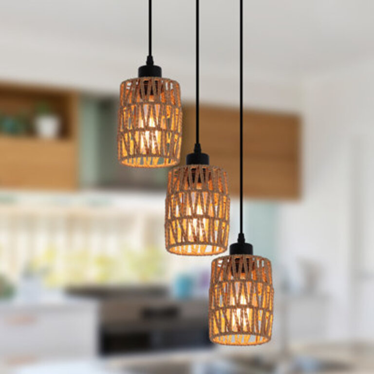Krier 3 - Light Rattan Farmhouse Cluster Pendant Light