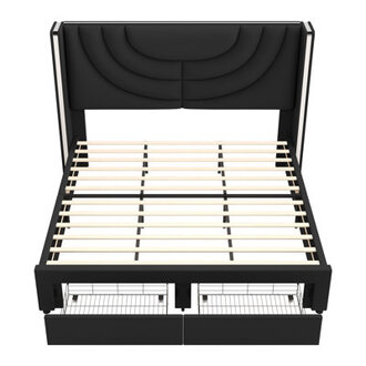 Sturminster Velvet Wingback Upholstered LED Light 2 Drawer Storage Bed