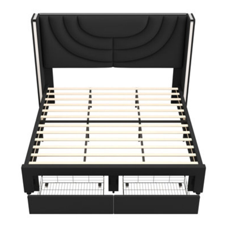 Sturminster Velvet Wingback Upholstered LED Light 2 Drawer Storage Bed