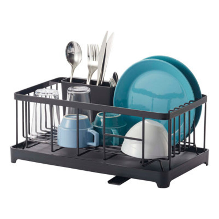 Yamazaki Home Wire Dish Drainer Rack with Removable Drainer Tray with Spout Utensils Holder Steel