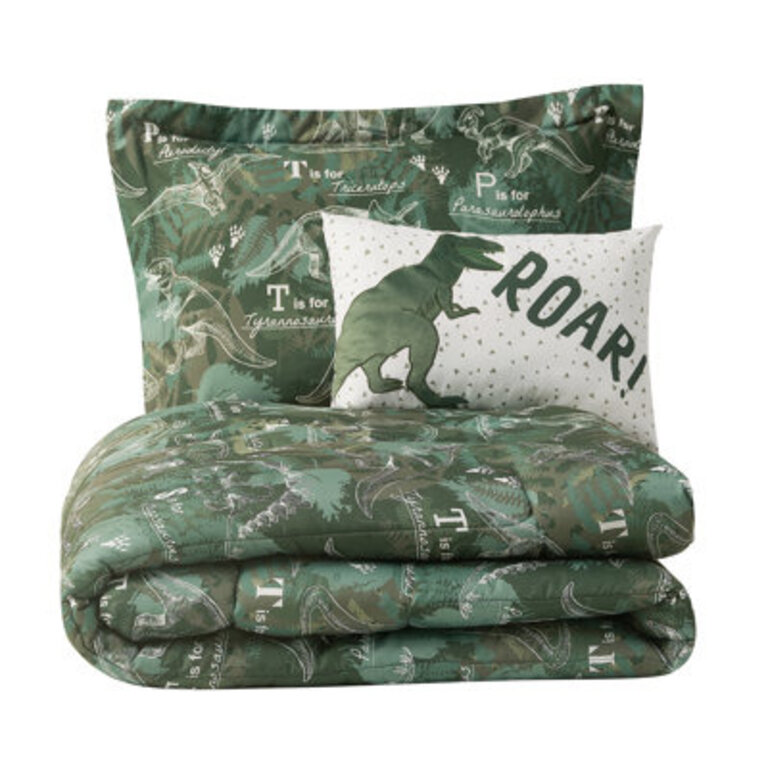 Dino Forest Green Microfiber Comforter Set