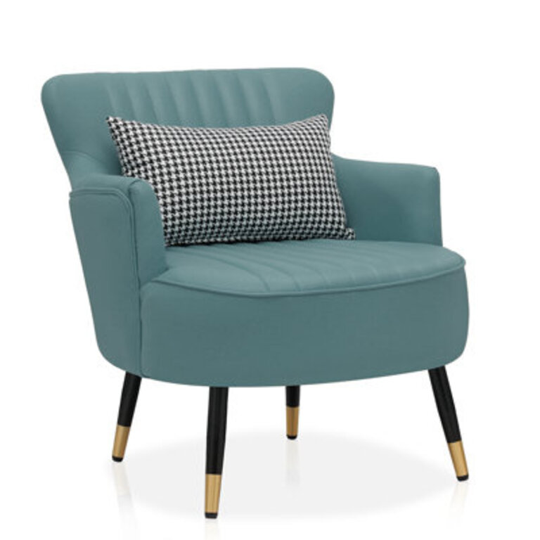 Quinterria Faux Leather Accent Chair Upholstered Leisure Armchair With Cushion for Living Room