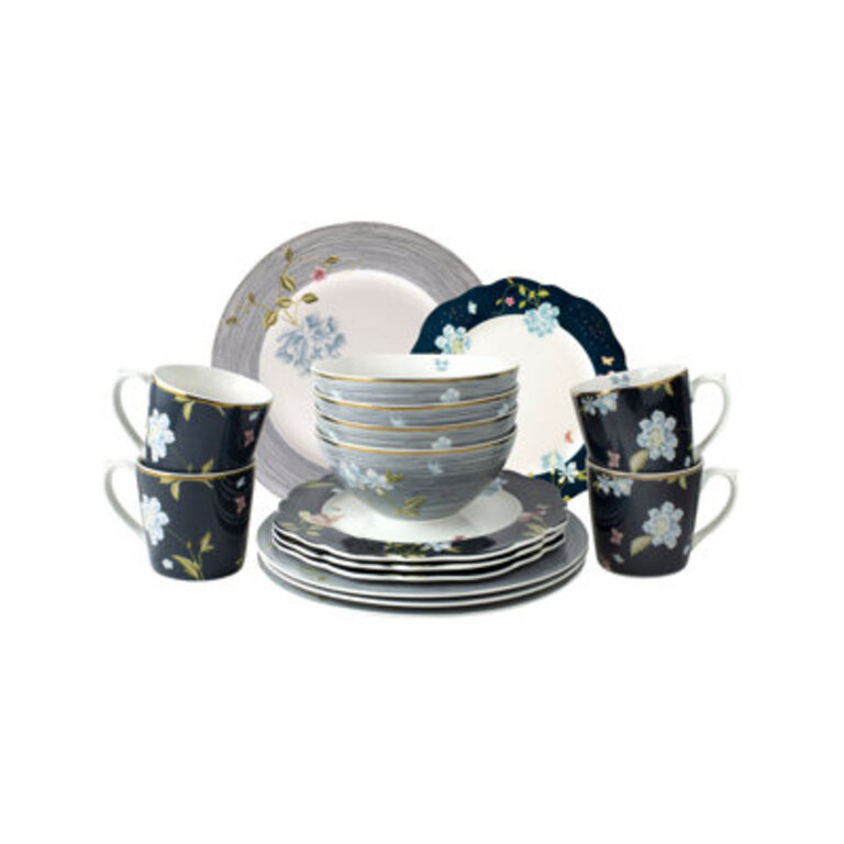 Heritage Collectables 16 Piece Dinnerware Set Service for 4 - New bone inglaze porcelain - Golden Rim