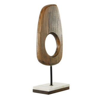 Dorpha Geometric Wood Sculpture with Light Marble Rectangular Base
